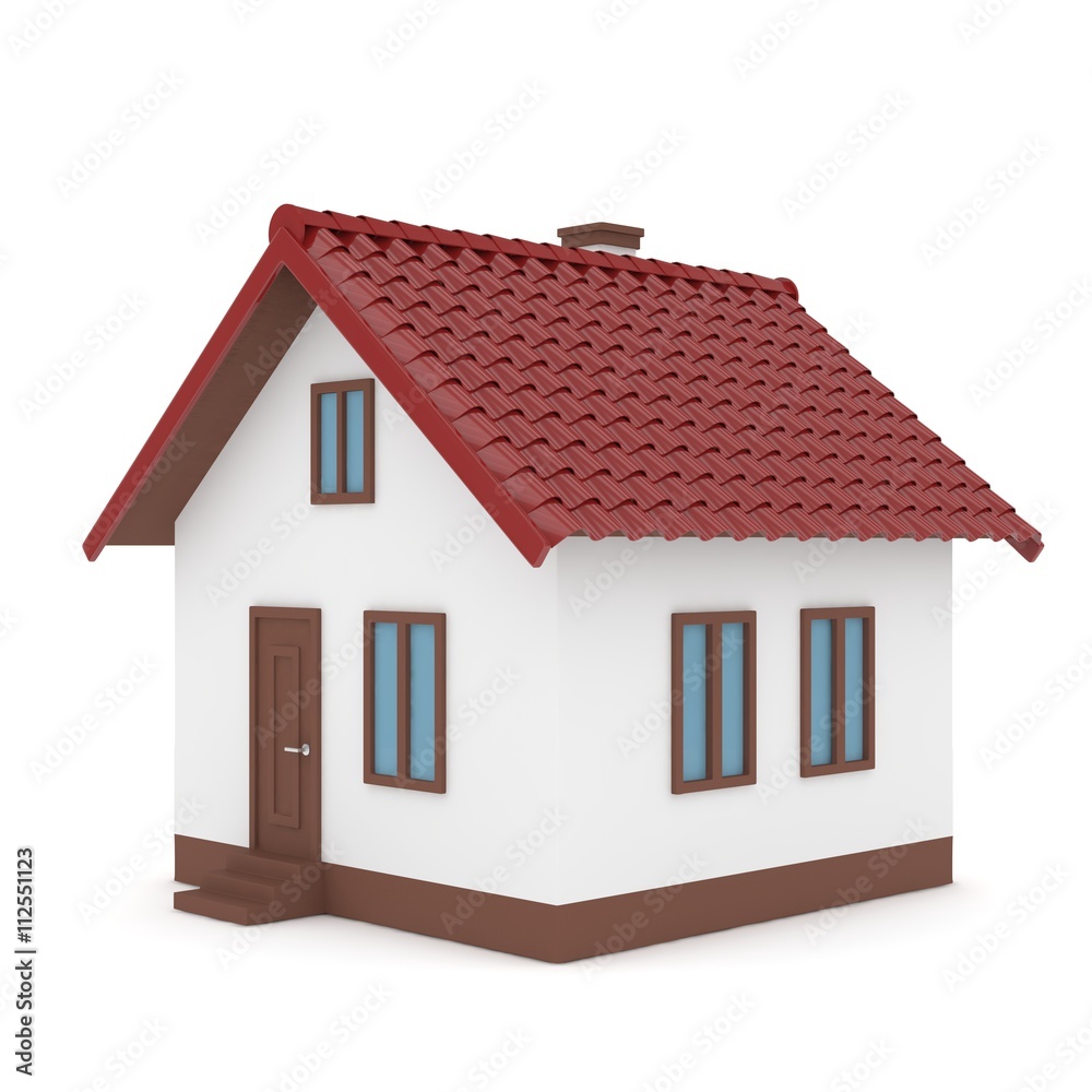 Isolated home with red roof on white. 3D rendering. Isolated home with red roof on white. 3D rendering.