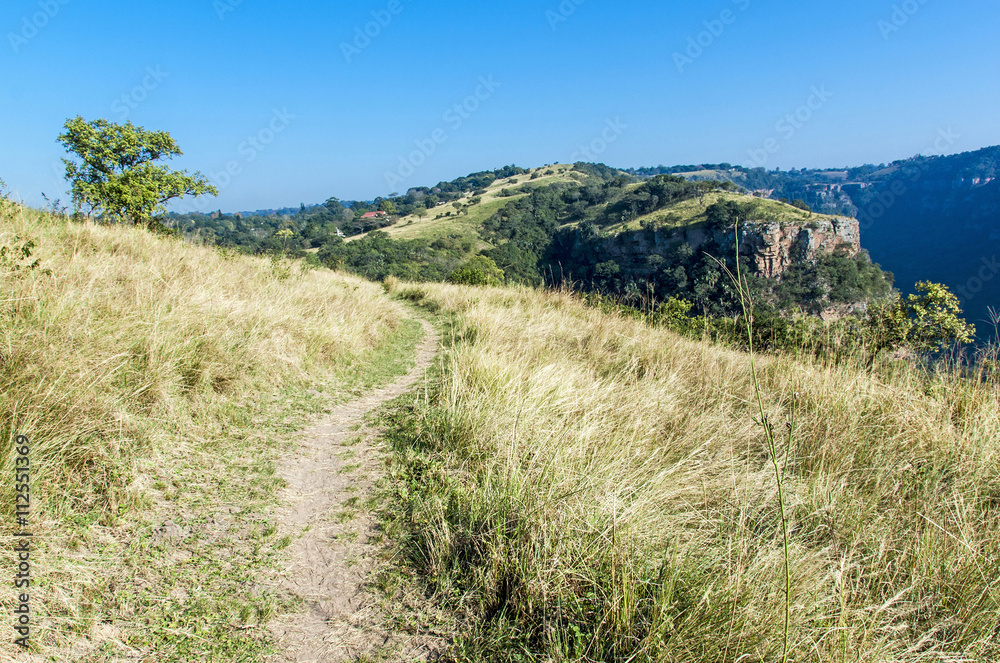 Hiking Trail in Nature Reserve with Rock Cliff Background Hiking Trail in Nature Reserve with Rock Cliff Background