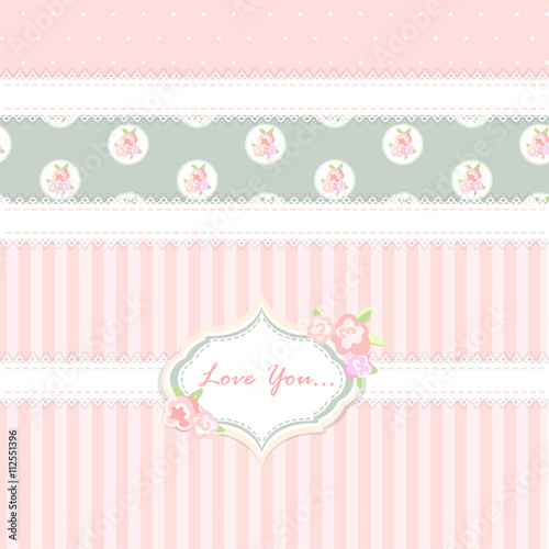 vector shabby chic illustration. provence style. pink background. congratulations or invitation card. template. album cover.floral frame 