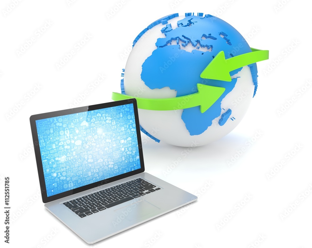 Laptop network and earth globe. 3d rendering. Laptop network and earth globe. 3d rendering.