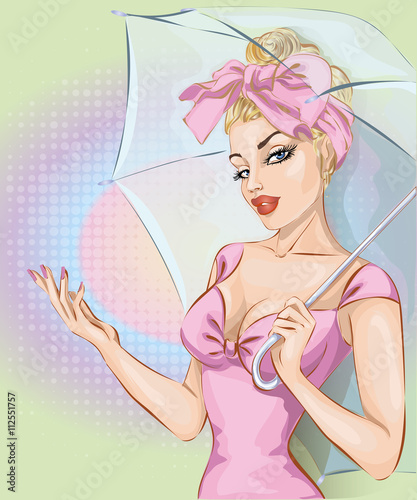 Pin-up sexy woman with umbrella