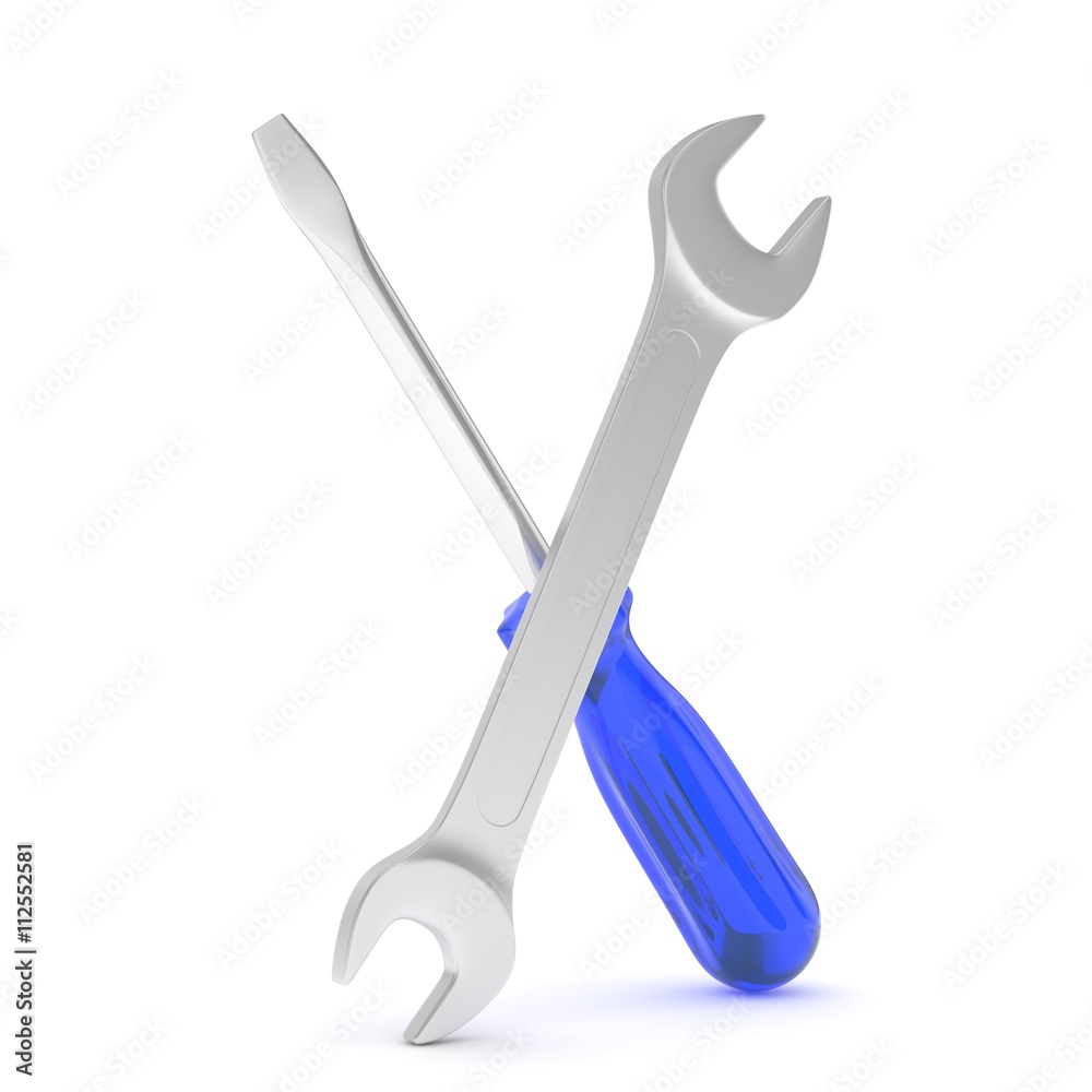 3D Illustration Wrench and screwdriver, service concept 3D Illustration Wrench and screwdriver, service concept