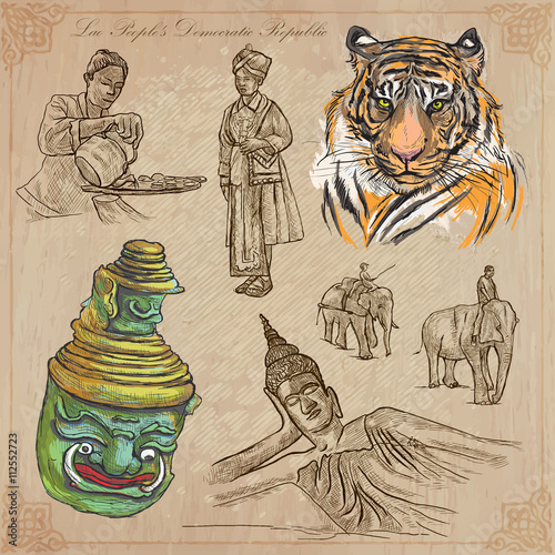 Laos. Pictures of Life. Colored vector pack.