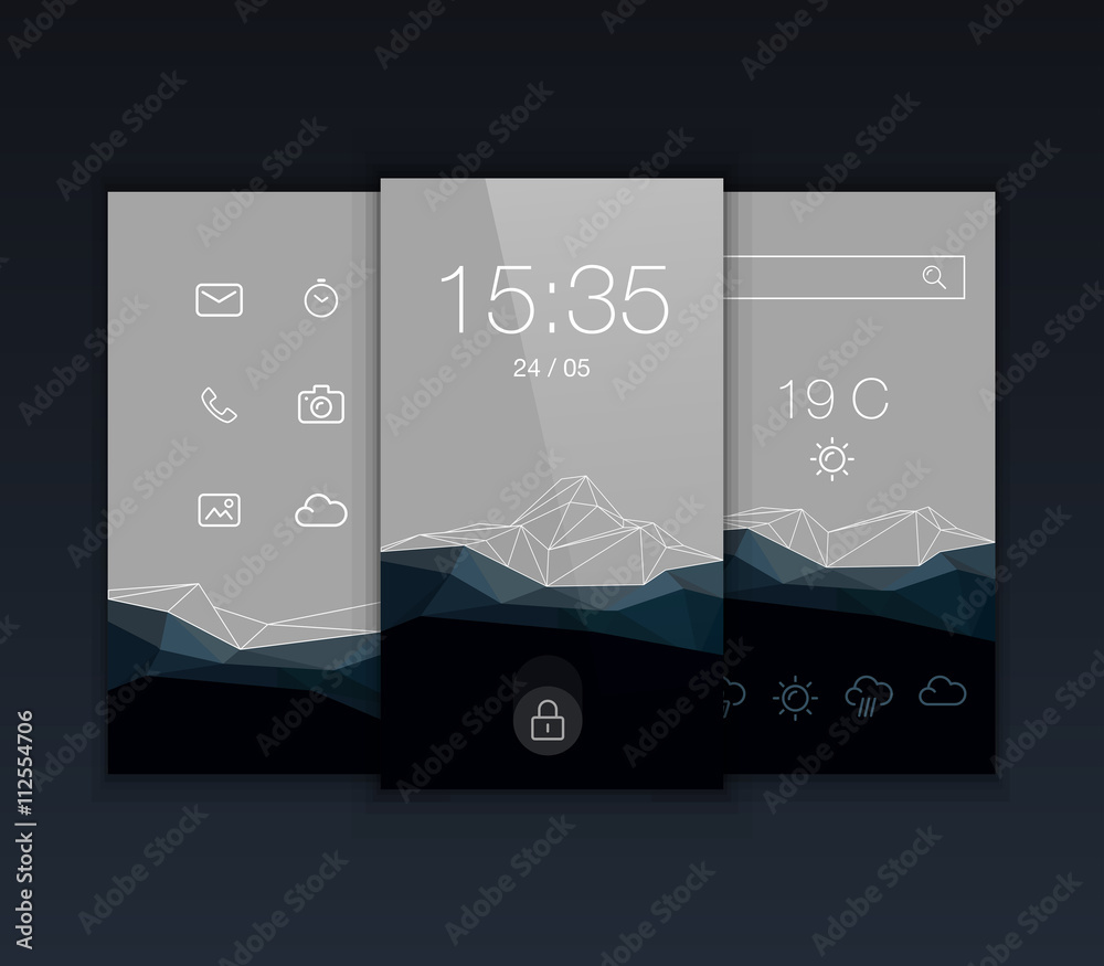 Naklejka premium Mobile abstract interface wallpaper design. Abstract mountains b