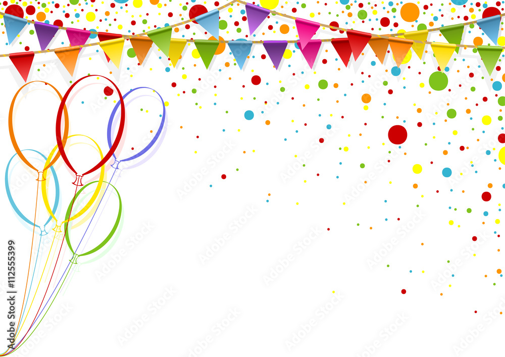 Colorful Celebration Background with Party Balloons - Colored Illustration, Vector - obrazy, fototapety, plakaty 