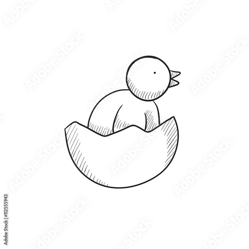 Chick peeking out of egg shell sketch icon