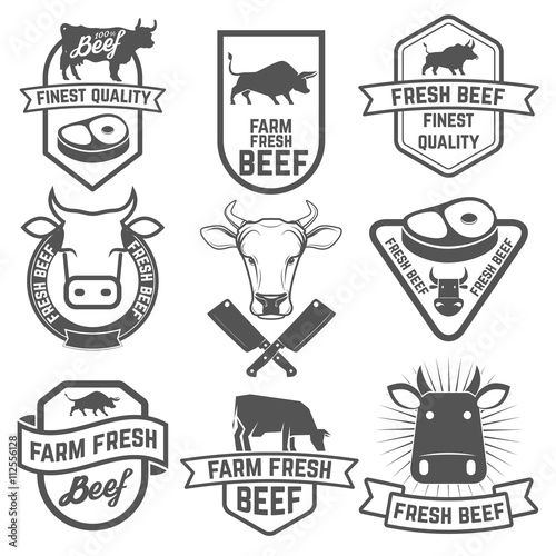 Set of fresh beef labels. Butchery shop emblems.  Design element