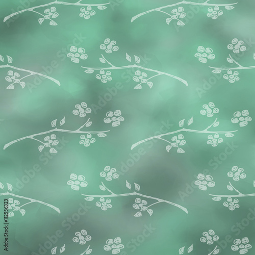 Fototapeta Naklejka Na Ścianę i Meble -  Hand drawn textured floral background.Vintage green template with  flowers and leaves. Decorative pattern. Series of Watercolor, Oil, Pastel, Backgrounds and Cards,Blanks,Forms.