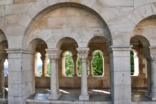 Fishermen's Bastion in the summer. Architectural details. Budapest, Hungary.