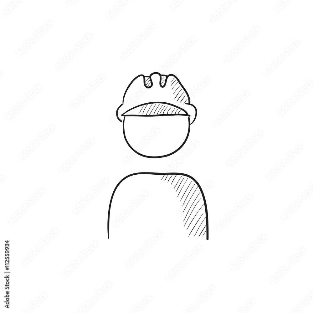 Obraz premium Worker wearing hard hat sketch icon.