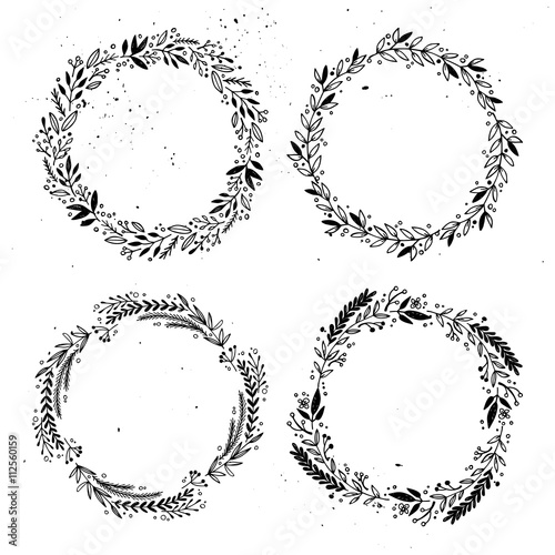 Hand drawn floral wreaths set made in vector. Unique decoration