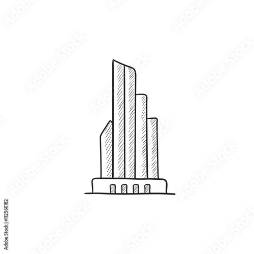 Skyscraper office building sketch icon.