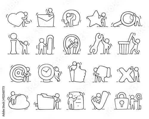 Multimedia icons set with working little people.