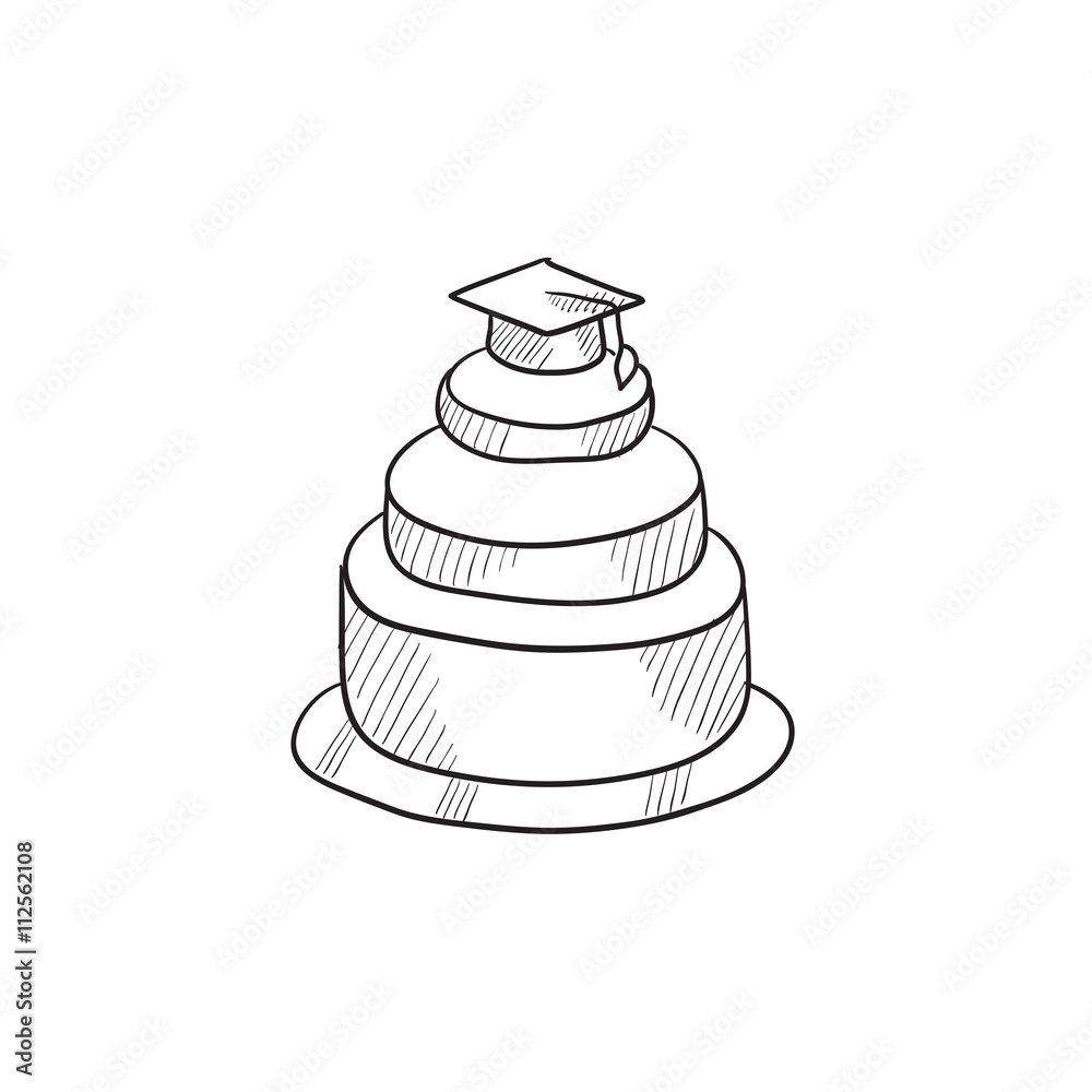 Graduation cap on top of cake sketch icon. Graduation cap on top of cake sketch icon.