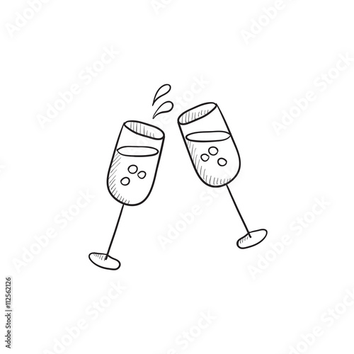Two glasses of champagne sketch icon