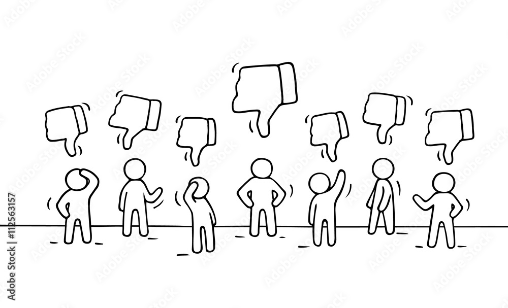 Sketch of working little people with dislike signs. Sketch of working little people with dislike signs.