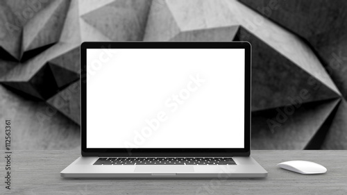 Laptop with blank screen.