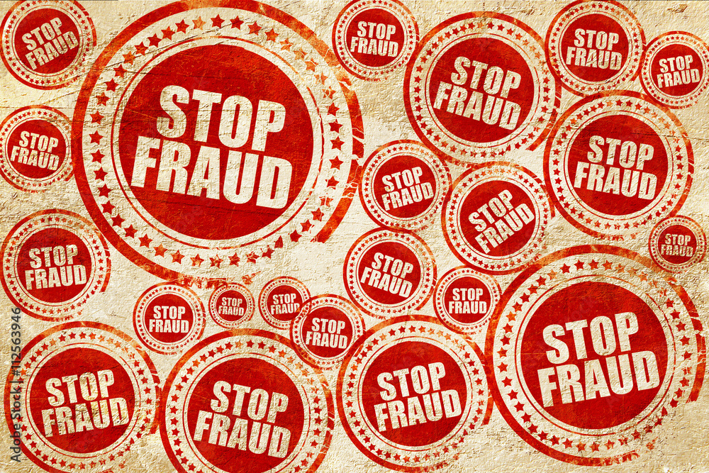 stop fraud, red stamp on a grunge paper texture