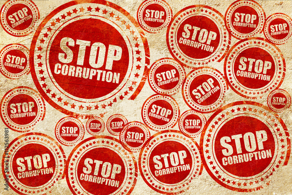 stop corruption, red stamp on a grunge paper texture