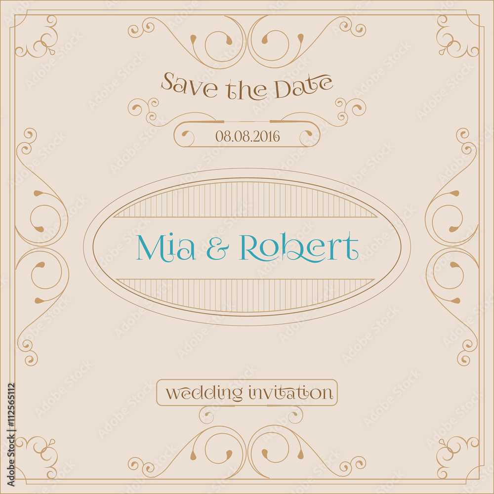 wedding invitation card with floral ornaments