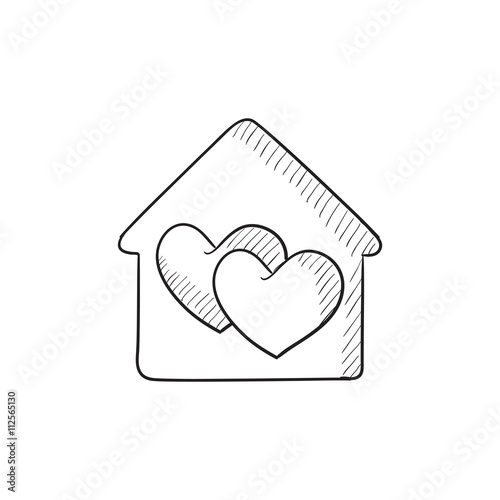 House with hearts sketch icon.