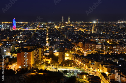 Night Cityscape over Beautiful Barcelona from Turo de la Rovira