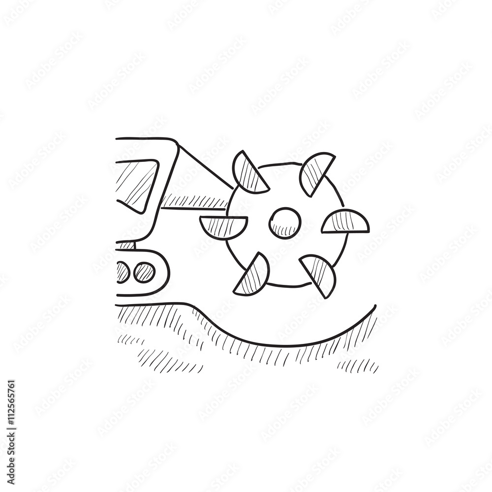 Coal machine with cutting drum sketch icon. Coal machine with cutting drum sketch icon.