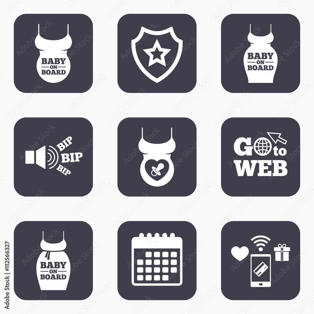 Baby on board icons. Infant caution signs. Baby on board icons. Infant caution signs.