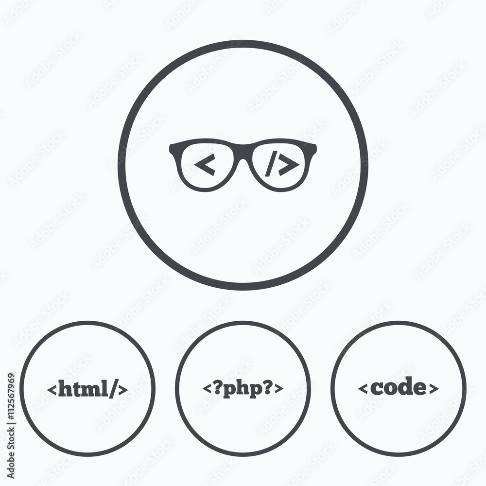 Programmer coder glasses. HTML markup language. Programmer coder glasses. HTML markup language.