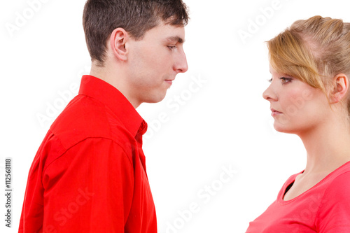 Couple after quarrel offended sad serious