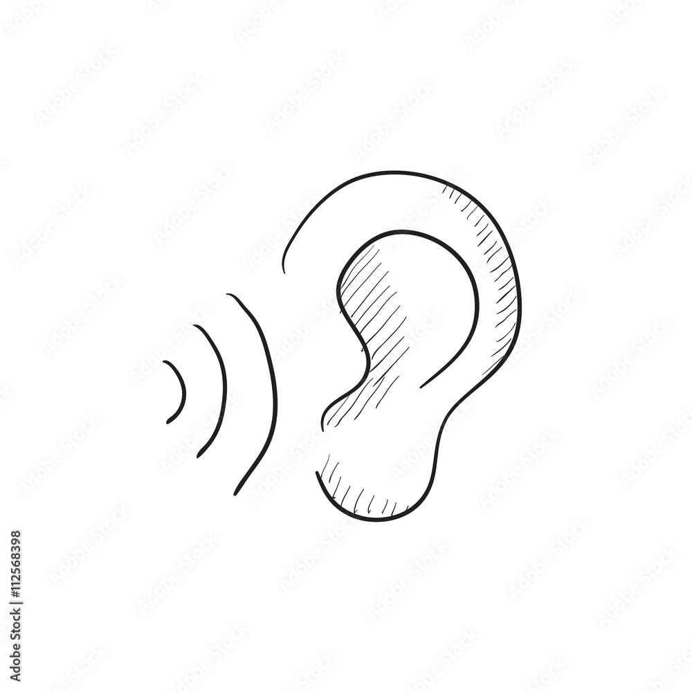 Ear and sound waves sketch icon. Ear and sound waves sketch icon.
