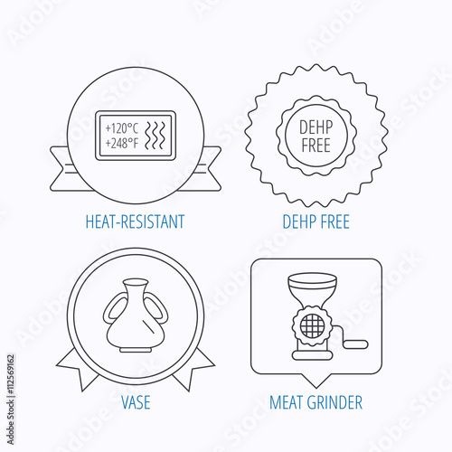 Meat grinder, vase and heat-resistant icons.