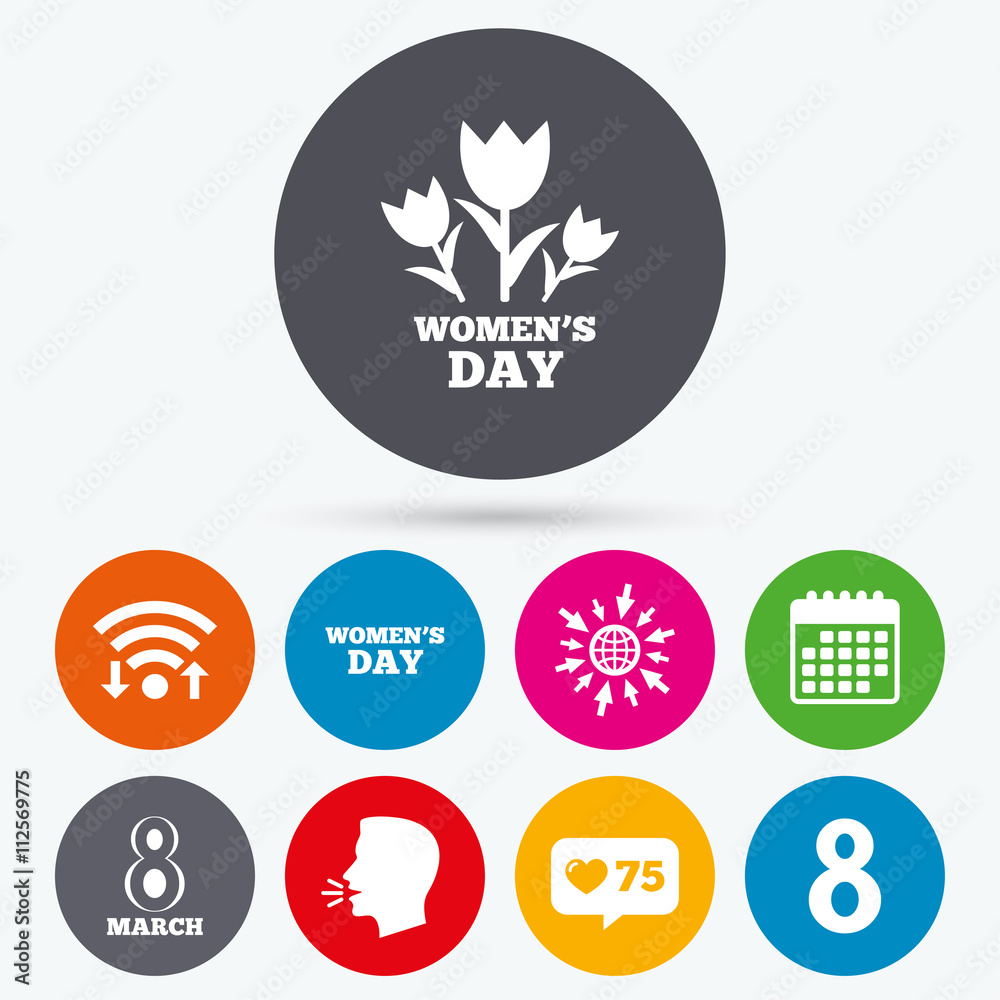 8 March Women's Day icons. Flowers symbols. 8 March Women's Day icons. Flowers symbols.
