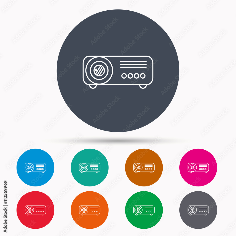 Projector icon. Video presentation device sign. Projector icon. Video presentation device sign.