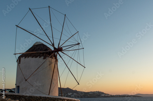 Amazing Sunset and White windmills on the island of Mykonos  Cyclades  Greece