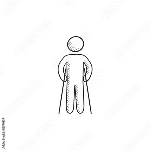 Man with crutches sketch icon.