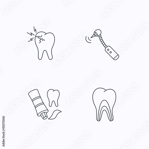Toothpaste, dental tubules and toothache icons.