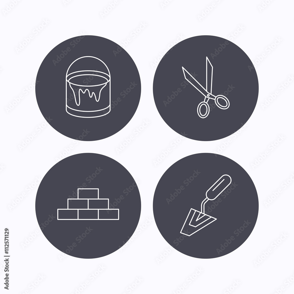 Fototapeta premium Spatula, scissors and bucket of paint icons.