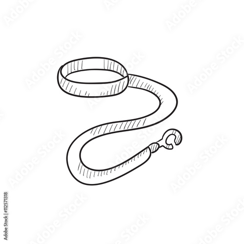 Dog leash and collar sketch icon.