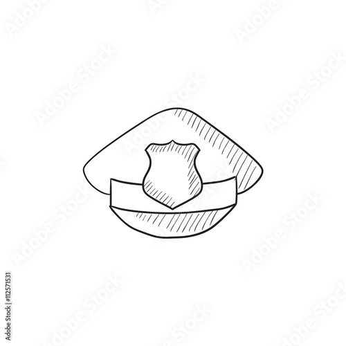Policeman hat with badge sketch icon