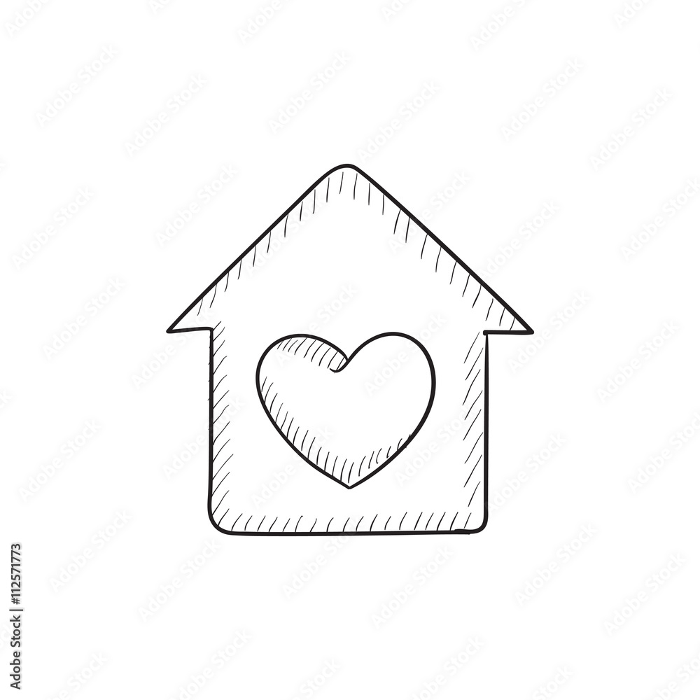 House with heart symbol sketch icon.