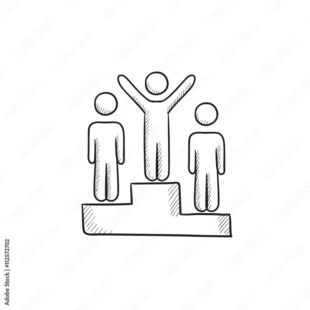 Winners on podium sketch icon. Winners on podium sketch icon.