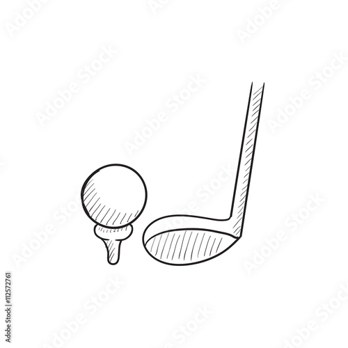 Golf ball and putter sketch icon.