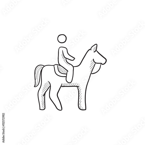 Horse riding sketch icon.