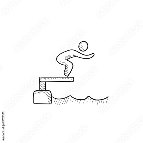 Swimmer jumping in pool sketch icon.