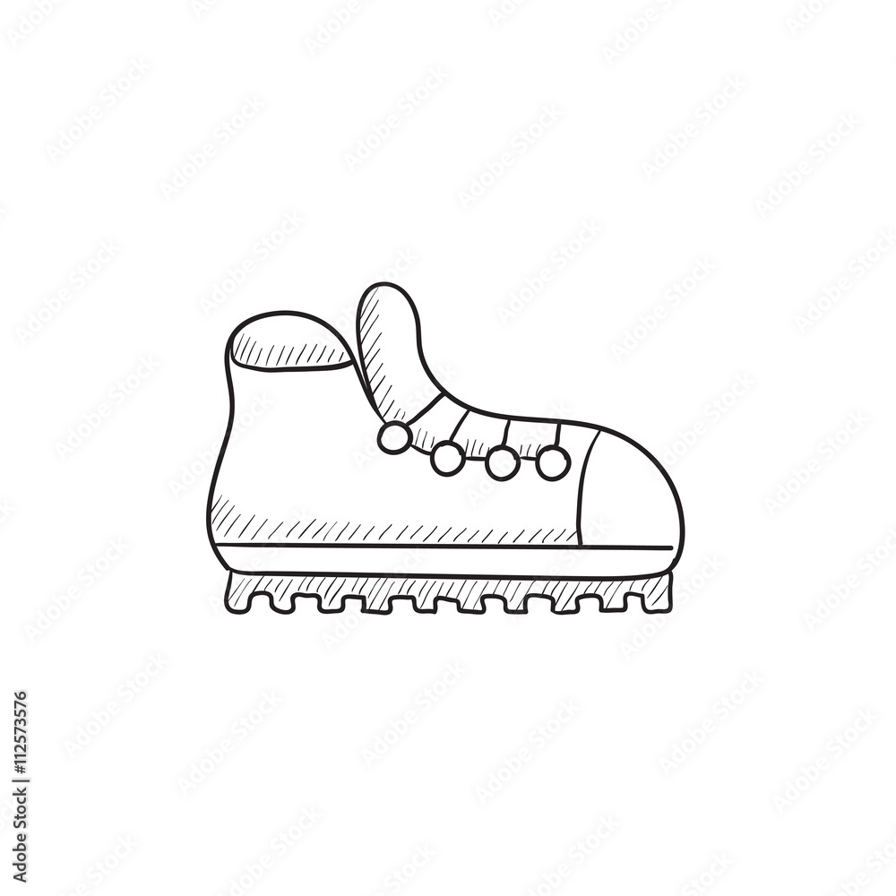 Hiking boot with crampons sketch icon. Hiking boot with crampons sketch icon.