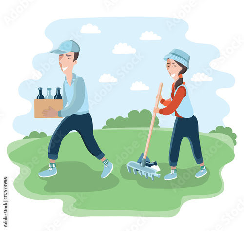 Man and woman clean the park