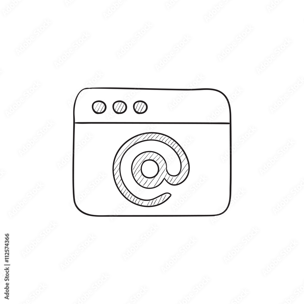 Browser window with email sign sketch icon. Browser window with email sign sketch icon.