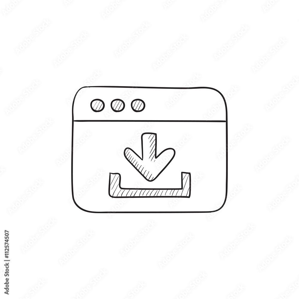 Browser window with download sign sketch icon Browser window with download sign sketch icon