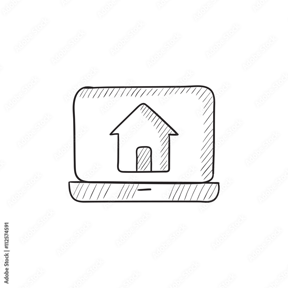 Laptop with home on the screen sketch icon. Laptop with home on the screen sketch icon.